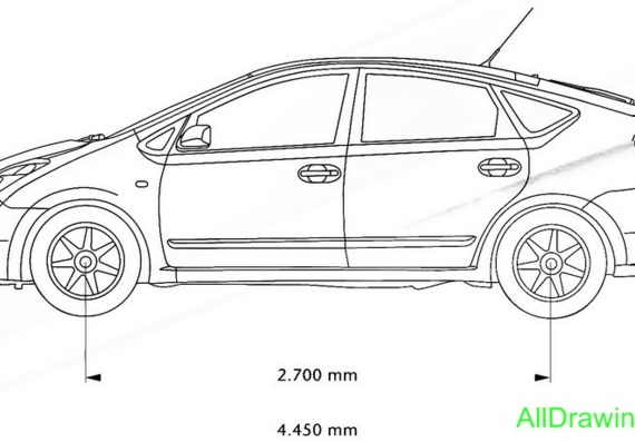 Toyota Prius (2007) (Тоёта Прюс (2007)) - чертежи (рисунки) автомобиля